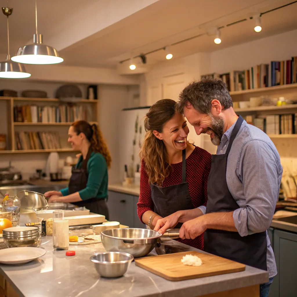 Couples enjoying a cooking class